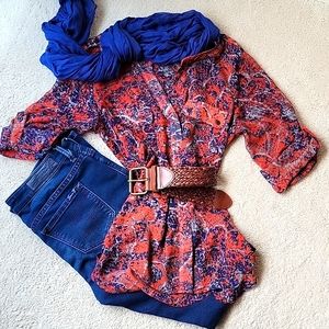 Collective Concepts Convertible Long-sleeved Print Blouse - Sz Small